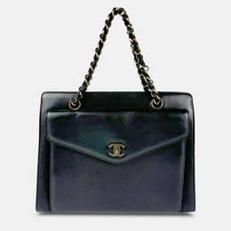Chanel Black Leather CC Front Pocket Tote Bag 1153721