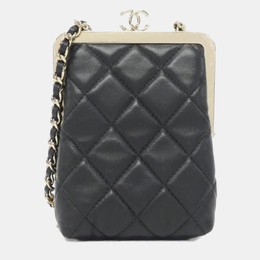 Chanel Black Lambskin Plexi Quilted CC Evening Clutch With Chain 1153654
