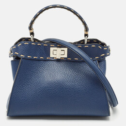 Fendi Navy Blue Selleria Leather Mini Peekaboo Top Handle Bag 1152954