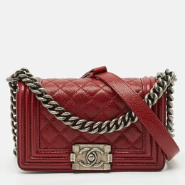 Chanel Red Caviar Quilted Leather Small Boy Flap Bag 1153000