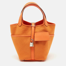 Hermes Orange Toile Goeland and Swift Leather Cargo Picotin Lock 18 Bag 1152996