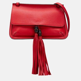 Gucci Red Leather Bamboo Daily Medium Crossbody Bag 1151939