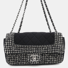 Chanel Black and White Tweed Cotton Jersey Flap Chain Shoulder Bag 1153888