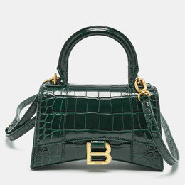 Balenciaga Green Croc Embossed Leather XS Hourglass Top Handle Bag 1153758