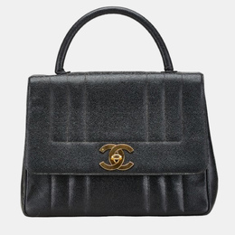 Chanel Black Leather Vertical Quilt Top Handle Bag 1153615
