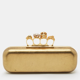 Alexander McQueen Gold Leather Skull Crystals Knuckle Box Clutch 1152528