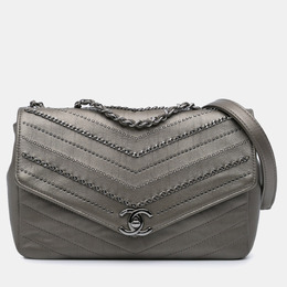 Chanel Gray Calfskin Embellished Chevron Mini Square Envelope Flap Bag 1139236