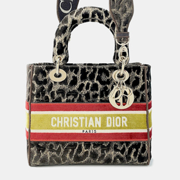 Christian Dior Light Brown Velvet Mizza Lady D-Lite Medium Shoulder Bag 1153887