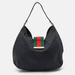 Gucci Black GG Canvas Medium New Ladies Web Hobo 1154235
