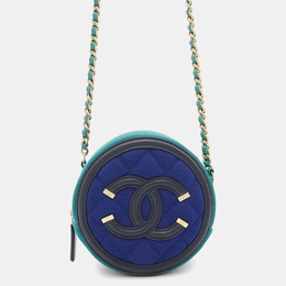 Chanel Blue/Green Cotton CC Filigree Round Chain Shoulder Bag 1153967