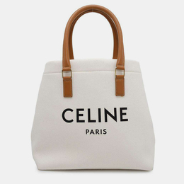 Celine White and Brown Canvas and Leather Horizontal Cabas Tote Bag 1153917