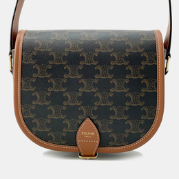 Celine Tan PVC Coated Canvas and Leather Triomphe Folco Medium Shoulder Bag 1153914