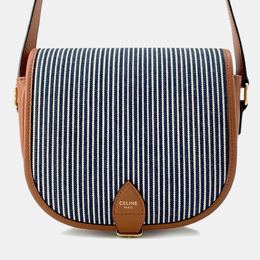 Celine Blue, White, and Brown Canvas and Leather Striped Folco Medium Shoulder Bag 1153915