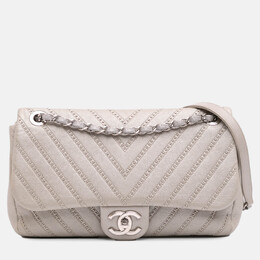 Chanel Silver Medium Chevron Calfskin Stud Wars Flap Bag 1154287