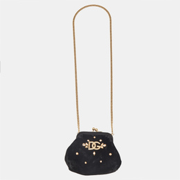 Dolce & Gabbana Black Velvet Crystal Embellished Miss Sicily Clutch 1153231