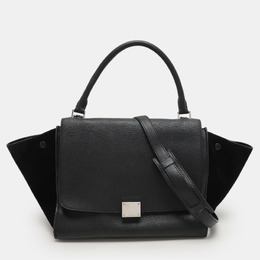 Celine Black Leather and Suede Medium Trapeze Top Handle Bag 1156088
