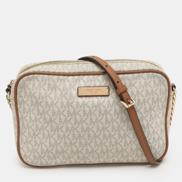 Michael Kors White Signature Coated Canvas Jet Set Travel Camera Crossbody Bag 1156070