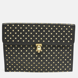 Alexander McQueen Black Leather Studded Flat Skull Clutch 1155099