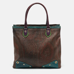 Etro Multicolor Paisley Print Coated Canvas and Croc Embossed Leather Tote 1154994