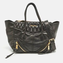 Miu Miu Black Matelasse Leather Biker Tote 1154988