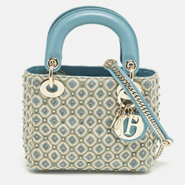 Christian Dior Blue/White Fabric Mini Crystal Studded Lady Christian Dior Tote 1154957