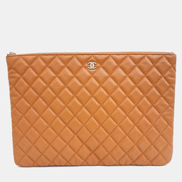 Chanel Orange Leather Caviar Large Clutch 1154789