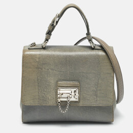 Dolce & Gabbana Grey Lizard Embossed Leather Medium Miss Monica Top Handle Bag 1154656