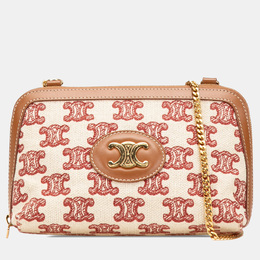 Celine Beige/Brown Triomphe Embroidered Canvas Clutch On Chain 1156566