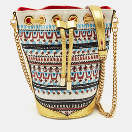 Christian Louboutin Multicolor Embroidered Canvas Loubiphone Bucket Bag 1156095