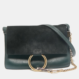 Chloe Dark Green Leather and Suede Small Faye Shoulder Bag 1156018