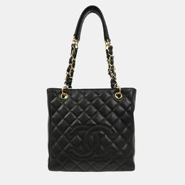 Chanel Black Calfskin Petite Shopping Tote PST Chain Handbag 1155556