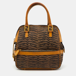 Fendi Tan/Dark Brown Canvas and Leather Vintage Zip Satchel 1152794