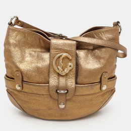 Roberto Cavalli Gold Leather Charm Flap Hobo 1157299