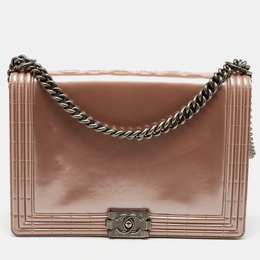 Chanel Beige Patent Leather Large Reverso Boy Flap Bag 1156458