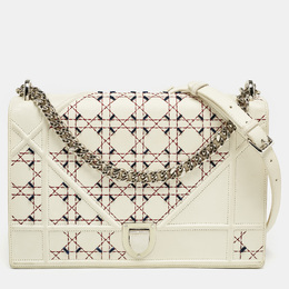 Christian Dior Off White Cannage Stitched Leather Large Christian Diorama Flap Shoulder Bag 1156447