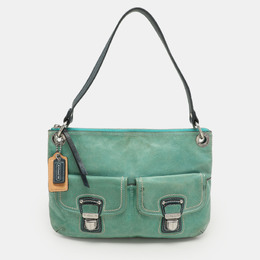 Coach Green/Blue Leather Double Pocket Shoulder Bag 1156593