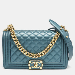 Chanel Metallic Green Quilted Leather Medium Boy Flap Bag 1156471