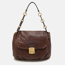 Marc Jacobs Brown Logo Embossed Leather Hobo 1156404