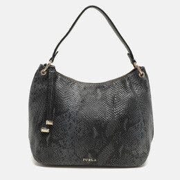 Furla Blue/Black Python Embossed Leather Hobo 1156394