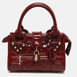 Burberry Red Quilted Patent Leather Manor Satchel 1156112