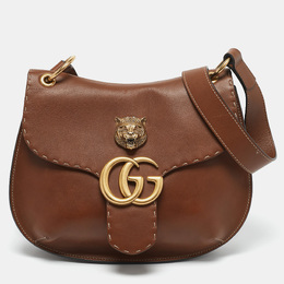Gucci Brown Leather GG Marmont Animalier Flap Shoulder Bag 1158183
