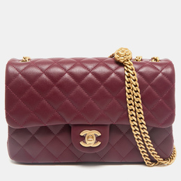Chanel Burgundy Quilted Leather Medium Camellia Crush Flap Bag 1158075