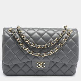 Chanel Grey Quilted Leather Jumbo Classic Double Flap Bag 1158104