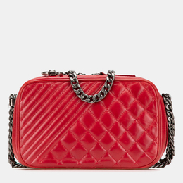 Chanel Red Small Quilted Glazed Calfskin Coco Boy Camera Bag 1157536