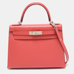 Hermes Rose Jaipur Epsom Leather Palladium Finish Kelly Sellier 28 Bag 1157524