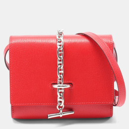 Hermes Red Chevre Leather Chaine d'Ancre Compact Wallet Bag 1157002