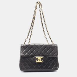 Chanel Black Lambskin Leather Jumbo Classic Flap Shoulder Bag 1156922