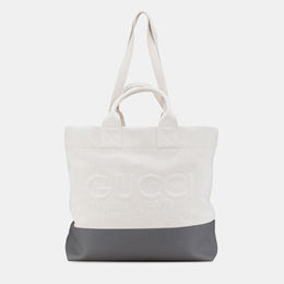 Gucci Grey/White Canvas Embossed Logo Tote 1156737