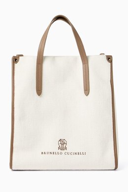 Brunello Cucinelli Logo-embroidered Tote Bag in Canvas & Leather 217969915_26