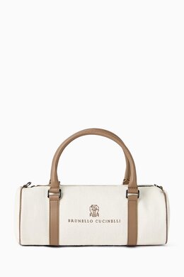 Brunello Cucinelli Logo-embroidered Barrel Bag in Canvas & Leather 217969792_26